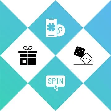 Set Gift box, Slot machine spin button, Online poker table game and Game dice 스톡 일러스트