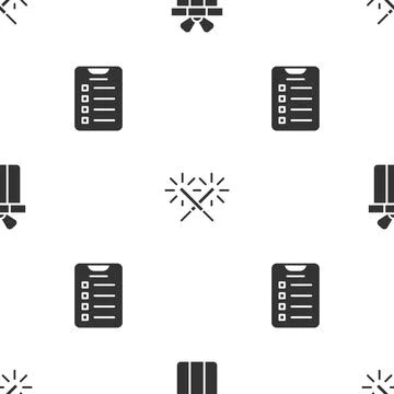 Set Gift box, Sparkler firework and New year goals list on seamless pattern Illustrazione stock