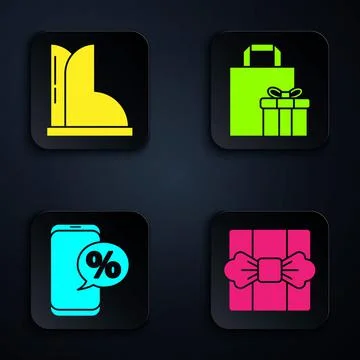 Set Gift box, Waterproof rubber boot, Percent discount and phone and Gift box 库存插图