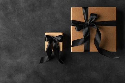 Set of gift boxes on a black background. Stock Photos