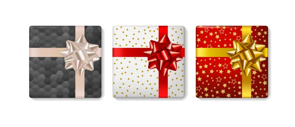 Set of gift boxes with bow on white background Stock Illustration