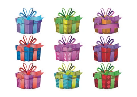 Set Of Gift Boxes With Bows And Ribbons Cartoon Illustration On White Stock Illustration