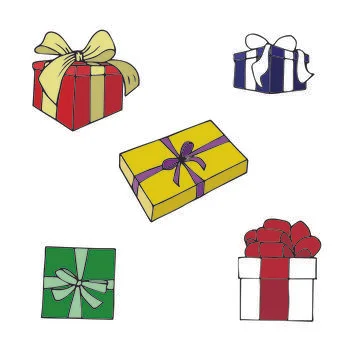 A set of gift boxes with bows, depicted from different angles. Vector stock i Stock Illustration