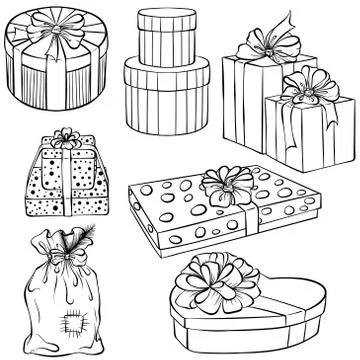 Set of gift boxes of different shapes Stock Illustration