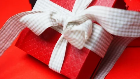 Set of gift boxes of different sizes and colors. Dolly Shot. 4K Stock-Footage 121593436