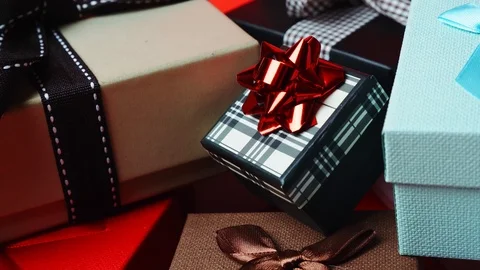 Set of gift boxes of different sizes and colors. Good for Celebration of Any Stock-Footage 124565137