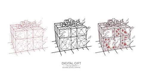 Set of gift boxes in geometric style on a white background. Creative polygona Stock Illustration