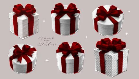 Set of gift boxes with a halftone effect. Retro collage elements for Christmas Illustrazione stock