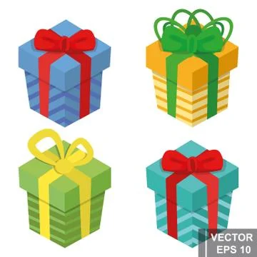 Set of gift boxes. Isolated on white background. Congratulations on the holid Stock Illustration
