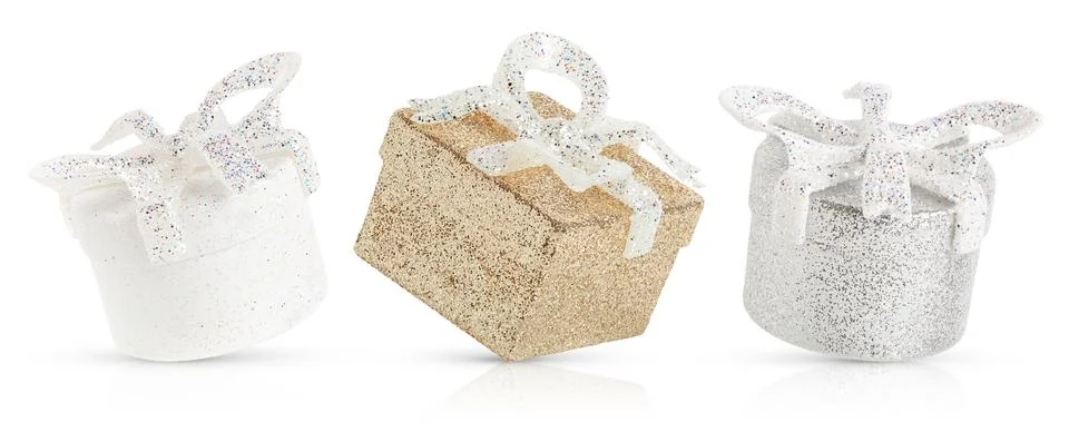 Set of gift boxes isolated on white background with clipping path. Stock Photos