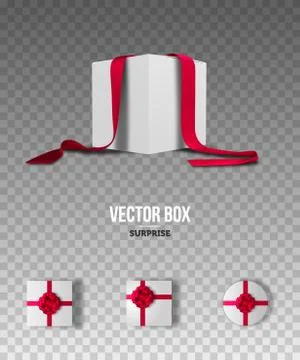 Set of gift boxes with red ribbons and bows. Realistic vector Stock Illustration