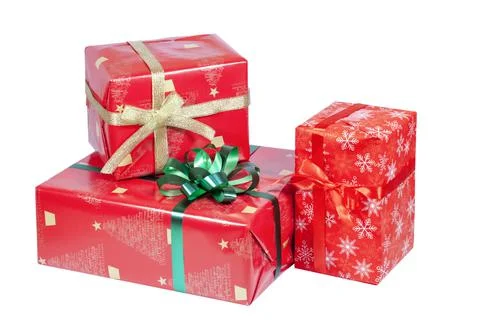 Set of gift boxes in red on a white insulated background Stock Photos