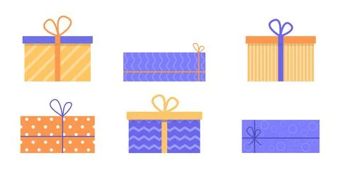 Set of gift boxes with ribbons and bows. Decorative stylish wrap for presents Stock Illustration