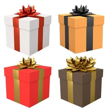 Set of gift boxes with shiny decorative bows, isolated on white background,.. イラスト素材