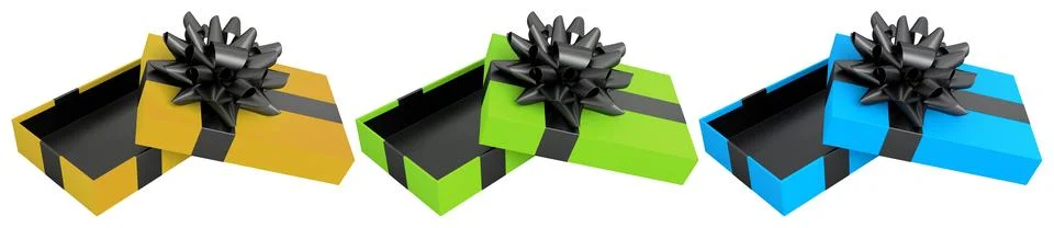 Set of gift boxes with shiny decorative bows, isolated on white background, s Stock Illustration