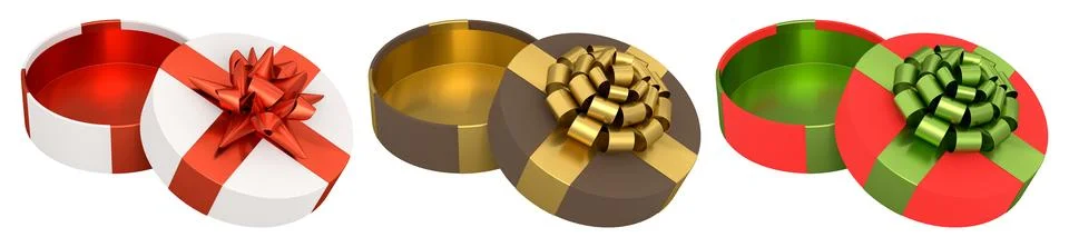 Set of gift boxes with shiny decorative bows, isolated on white background, s Stock Illustration