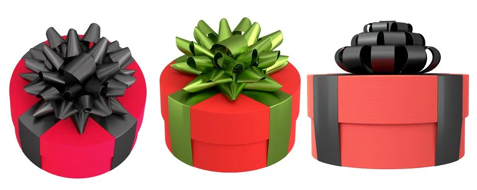 Set of gift boxes with shiny decorative bows, isolated on white background,.. イラスト素材