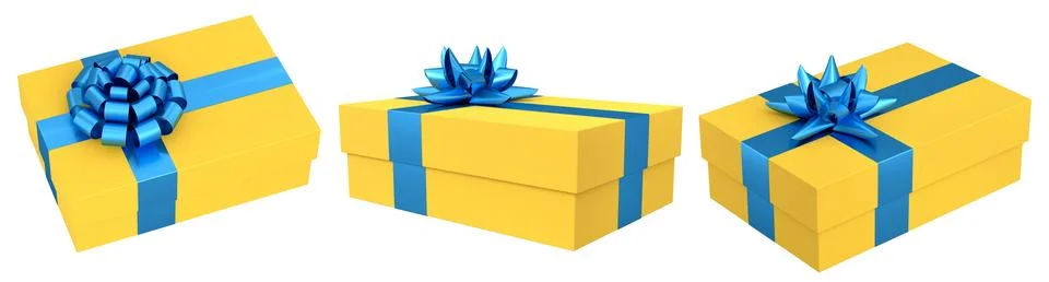Set of gift boxes with shiny decorative bows, isolated on white background, s Stock Illustration