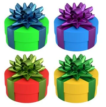 Set of gift boxes with shiny decorative bows, isolated on white background, s イラスト素材