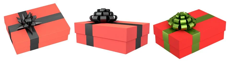 Set of gift boxes with shiny decorative bows, isolated on white background, s Stock Illustration