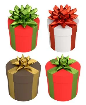 Set of gift boxes with shiny decorative bows, isolated on white background, s Stock Illustration
