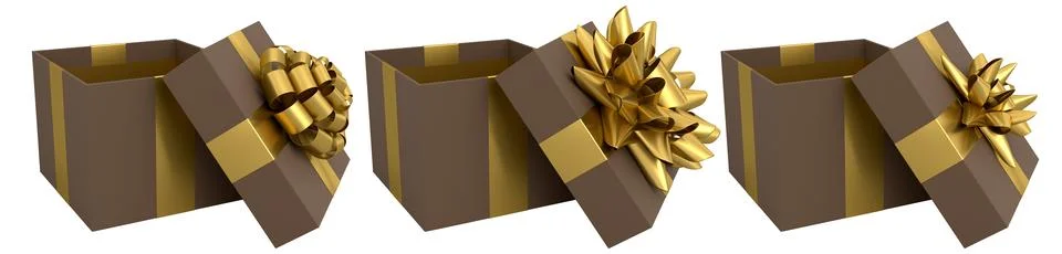Set of gift boxes with shiny decorative bows, isolated on white background Stock Illustration