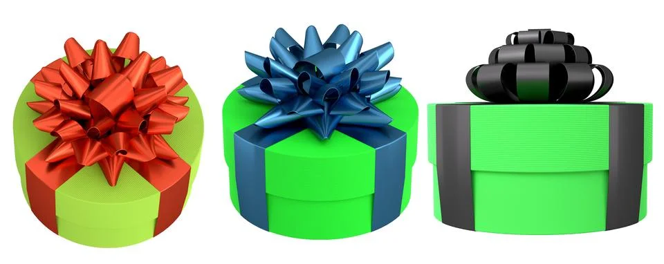 Set of gift boxes with shiny decorative bows, isolated on white background Stock Illustration