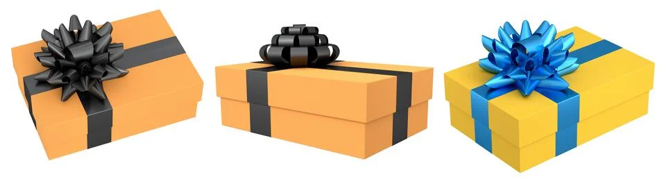 Set of gift boxes with shiny decorative bows, isolated on white background Stock Illustration