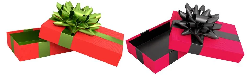 Set of gift boxes with shiny decorative bows, isolated on white background Stock Illustration