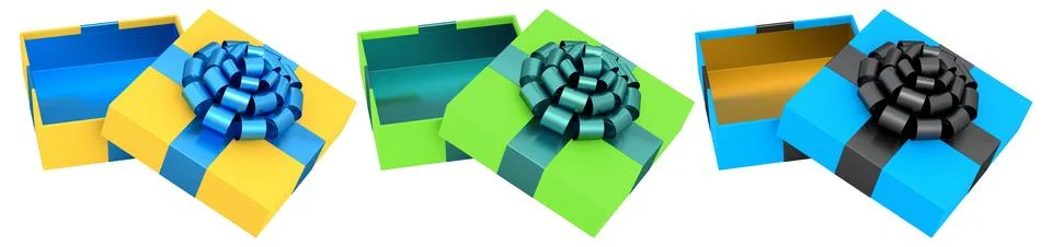 Set of gift boxes with shiny decorative bows, isolated on white background,.. イラスト素材