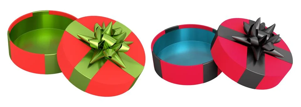 Set of gift boxes with shiny decorative bows, isolated on white background,.. Illustrazione stock