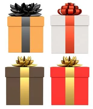 Set of gift boxes with shiny decorative bows, isolated on white background, s Stock Illustration