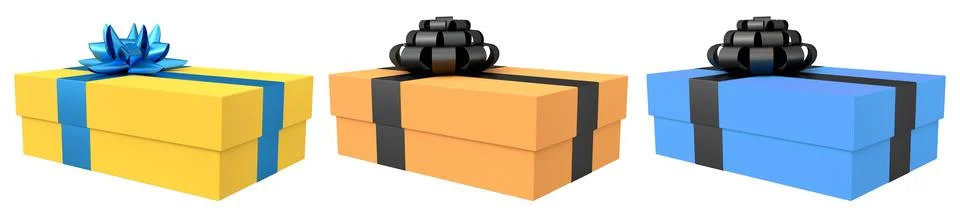 Set of gift boxes with shiny decorative bows, isolated on white background, s Stock Illustration