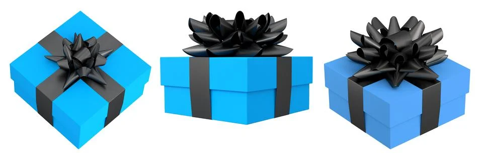 Set of gift boxes with shiny decorative bows, isolated on white background,.. Illustrazione stock