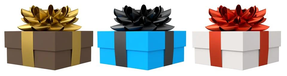 Set of gift boxes with shiny decorative bows, isolated on white background, s イラスト素材