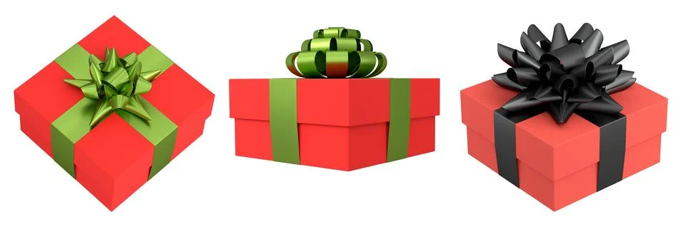 Set of gift boxes with shiny decorative bows, isolated on white background,.. イラスト素材