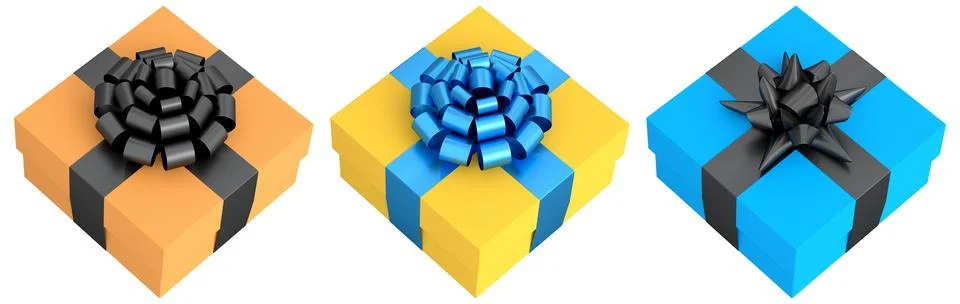 Set of gift boxes with shiny decorative bows, isolated on white background, s Stock Illustration