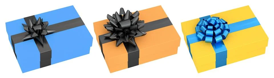 Set of gift boxes with shiny decorative bows, isolated on white background, s Stock Illustration