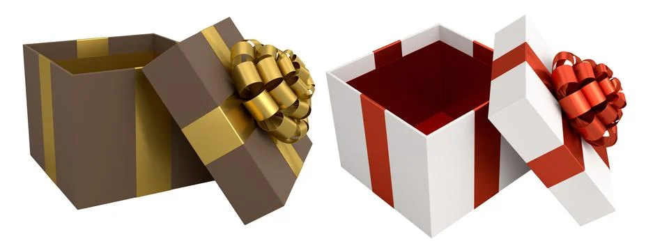 Set of gift boxes with shiny decorative bows, isolated on white background,.. Stock Illustration