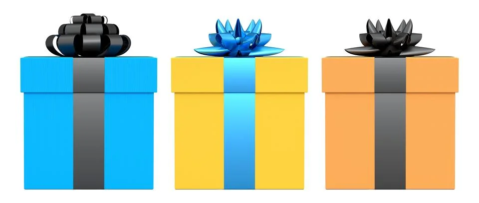 Set of gift boxes with shiny decorative bows, isolated on white background, s Stock Illustration