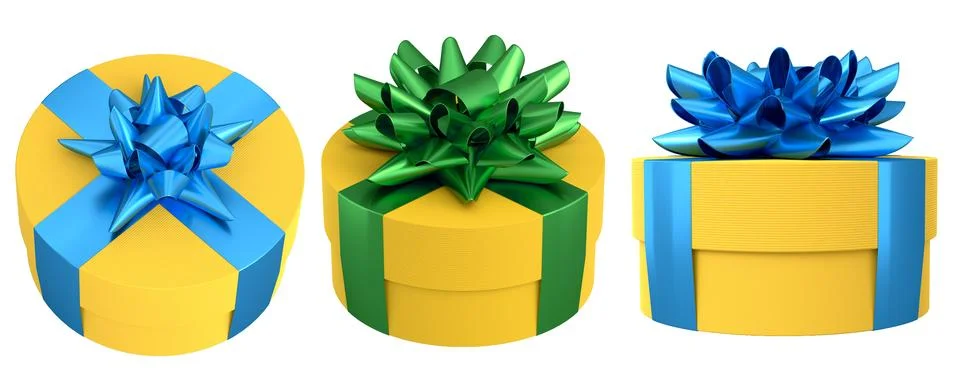 Set of gift boxes with shiny decorative bows, isolated on white background,.. Stock Illustration