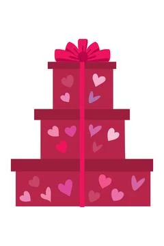 A set of gift boxes. A stack of Valentine's Day gifts. A stack of gift boxes Illustrazione stock