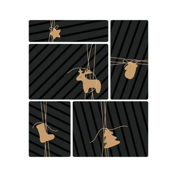 Set of gift boxes with tags. Design for greeting card, banner, poster. Vector Stockillustratie