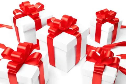 Set of gift boxes with a tape Stock Photos