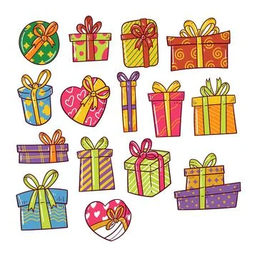 Set of gift boxes vector hand drawn illustration 库存插图
