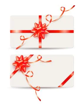 Set of gift cards with red bows and ribbons for Valentine day Stock Illustration