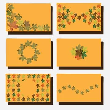 A set of gift cards on the theme of autumn with the image of chestnut leaves. Stock Illustration