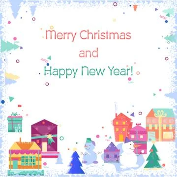 Set of gift homes - boxes, with a New Year's bright decor. Flat vector image Stock Illustration