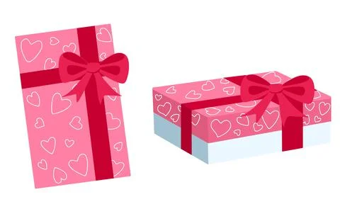 Set of gift rectangular boxes top and side view with bows and a pattern of he Illustrazione stock