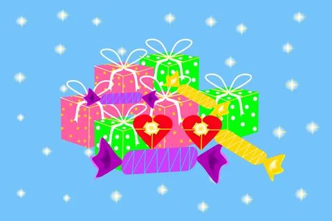 Set of gifts on the blue background Stock Illustration